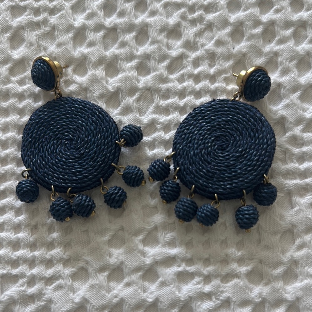 Chico's Navy Woven Disc Drop Earrings